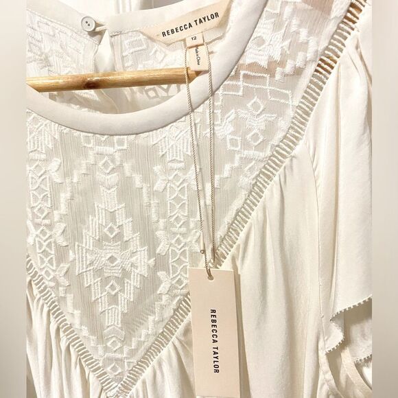 Rebecca Taylor Ivory 100% Silk Geo Aztec Embroidered Top 12 NWT - Picture 9 of 10